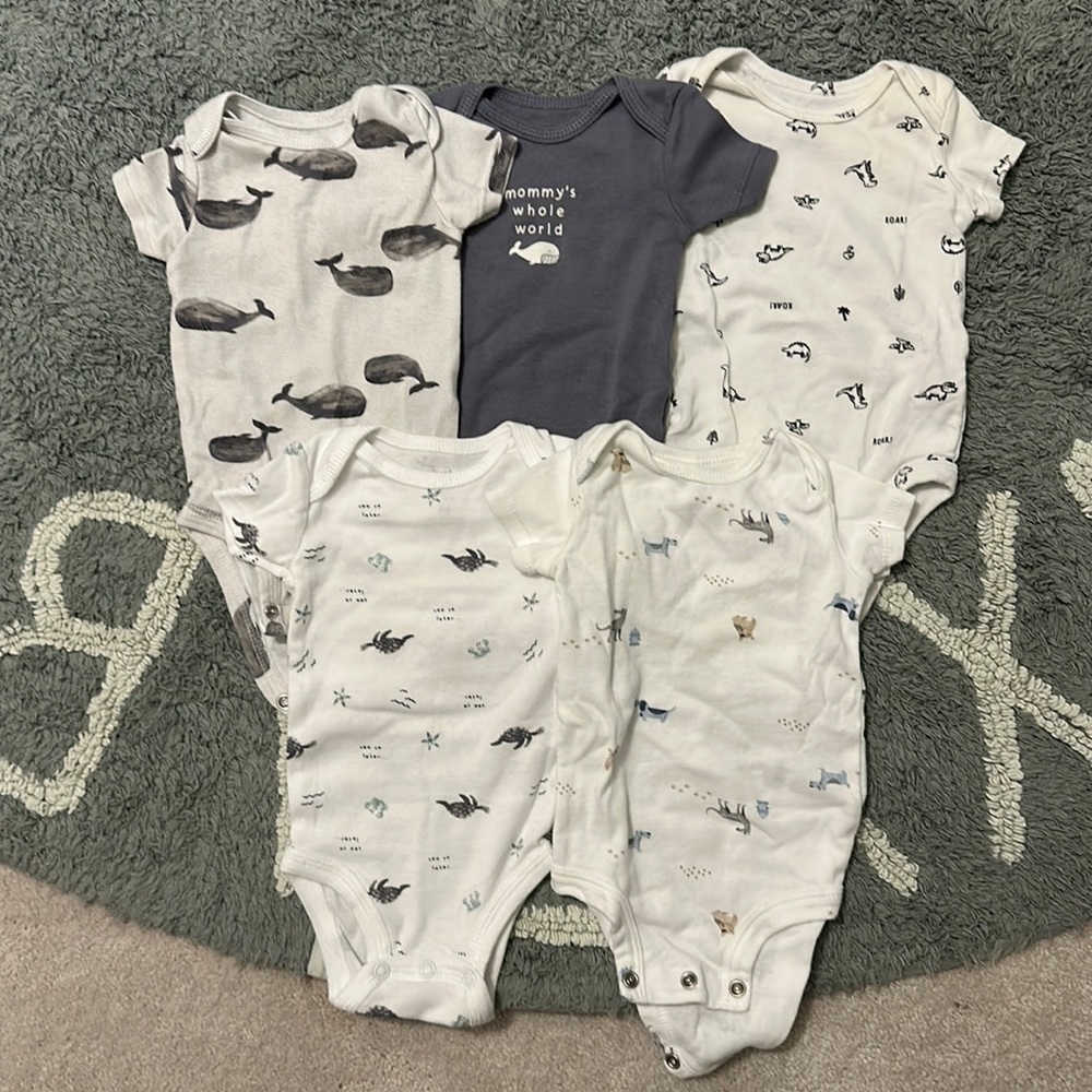 Like New! Set of 5 Carters Short Sleeve Onsie Bodysuit - 3 months